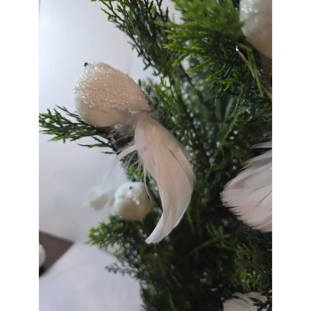 4 Vintage White Clip On Birds Christmas Ornament